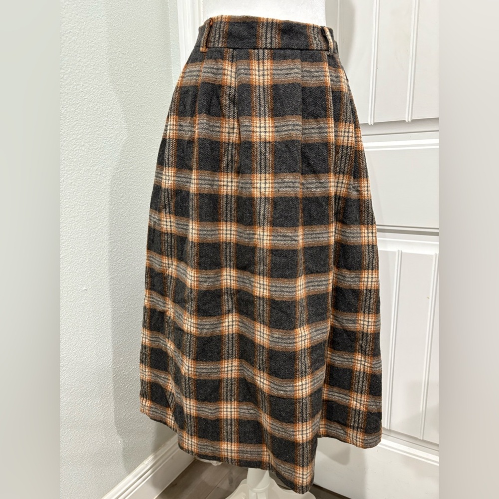 Chic Plaid A-Line Skirt in Gray and Orange Size XL - Picture 1 of 10